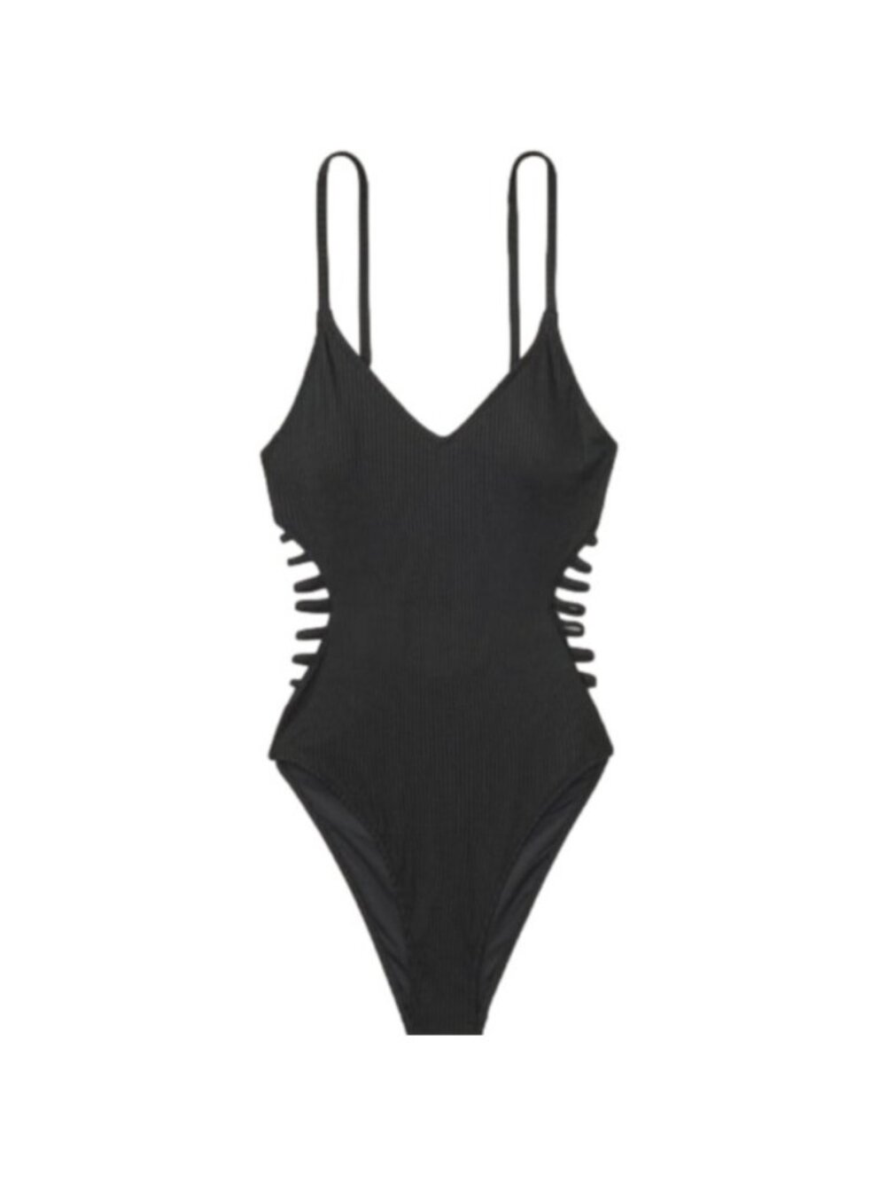 PINK Victoria's Secret STRAPPY SIDE RIBBED ONE-PIECE, Black, Size XL